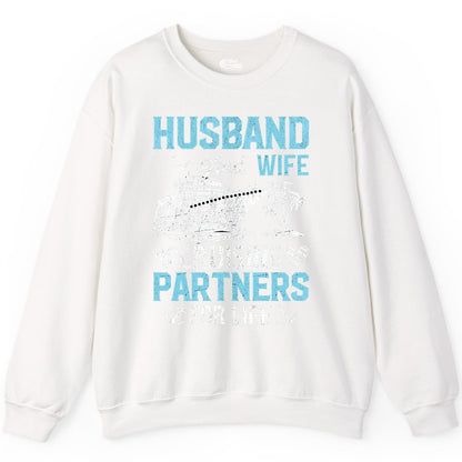 Husband and Wife Cruise Shirt - Nautical Romantic Vacation Tee (Sweatshirt) in White - Husband and Wife Cruising Partners for Life Nautical Romance Shirt
