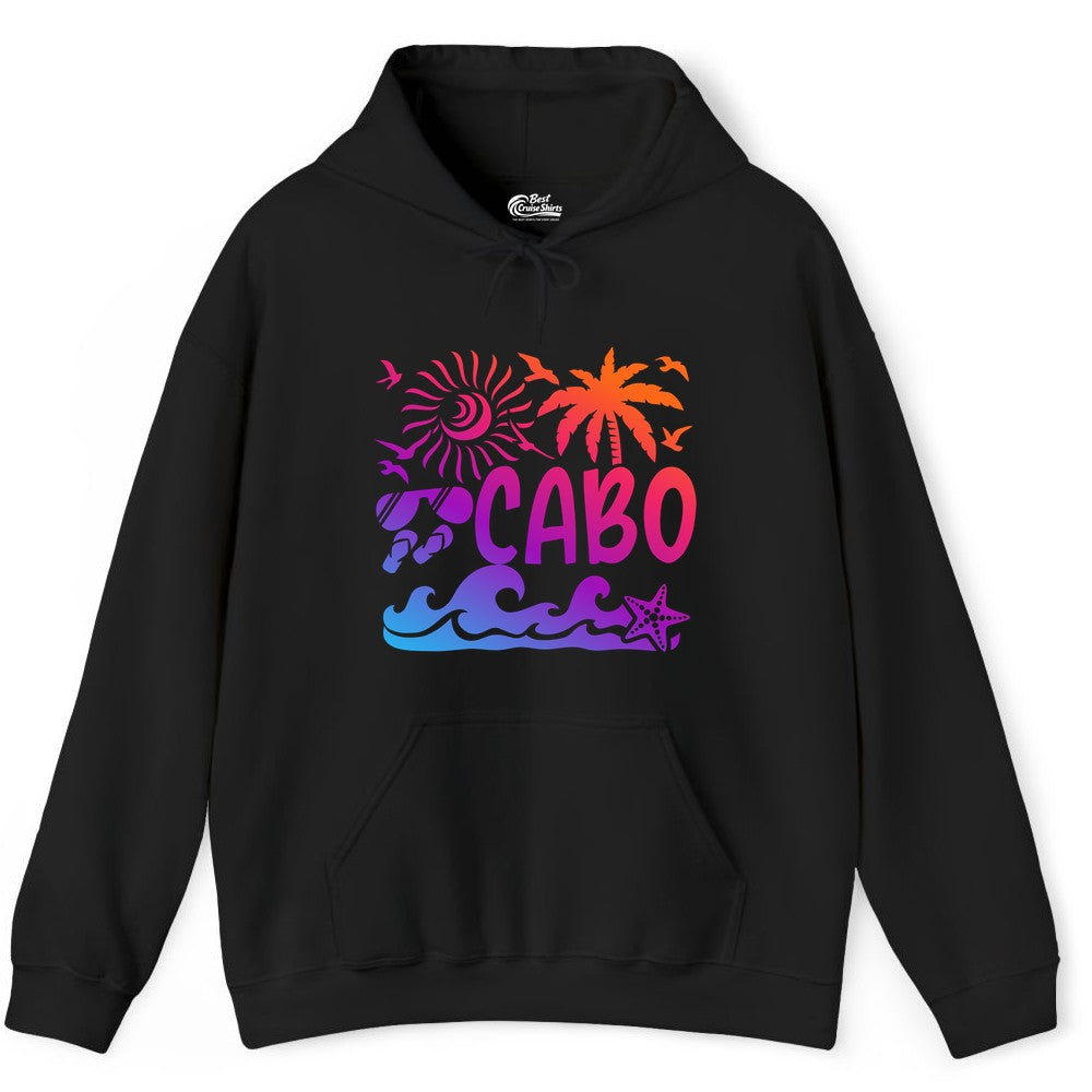 Cabo San Lucas Shirt - Tropical Beach Vacation Palm Tree Tee (Hoodie) in Black - Cabo San Lucas Shirt - Tropical Sunset Palm Beach Vacation Graphic Tee