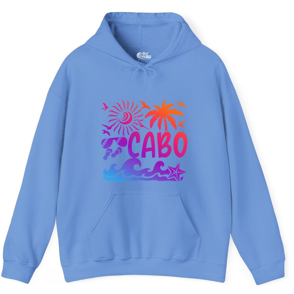 Cabo San Lucas Shirt - Tropical Beach Vacation Palm Tree Tee (Hoodie) in Carolina Blue - Cabo San Lucas Shirt - Tropical Sunset Palm Beach Vacation Graphic Tee