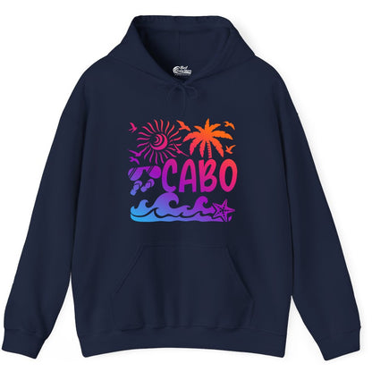 Cabo San Lucas Shirt - Tropical Beach Vacation Palm Tree Tee (Hoodie) in Navy - Cabo San Lucas Shirt - Tropical Sunset Palm Beach Vacation Graphic Tee