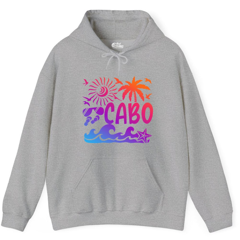 Cabo San Lucas Shirt - Tropical Beach Vacation Palm Tree Tee (Hoodie) in Sport Grey - Cabo San Lucas Shirt - Tropical Sunset Palm Beach Vacation Graphic Tee