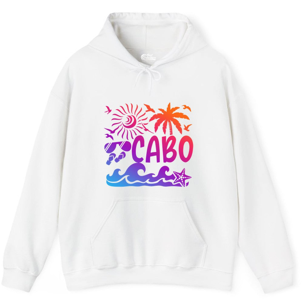 Cabo San Lucas Shirt - Tropical Beach Vacation Palm Tree Tee (Hoodie) in White - Cabo San Lucas Shirt - Tropical Sunset Palm Beach Vacation Graphic Tee