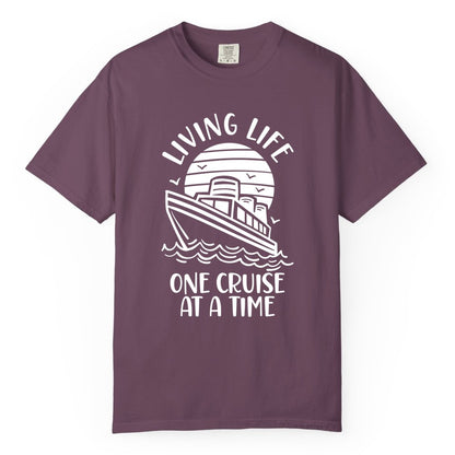 Living Life One Cruise at a Time Shirt - Cruise Life Vacation Apparel (Comfort Color) in Berry - Living Life One Cruise at a Time Ocean Sunset Waves Graphic Shirt