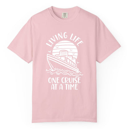 Living Life One Cruise at a Time Shirt - Cruise Life Vacation Apparel (Comfort Color) in Blossom - Living Life One Cruise at a Time Ocean Sunset Waves Graphic Shirt