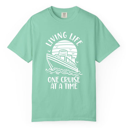 Living Life One Cruise at a Time Shirt - Cruise Life Vacation Apparel (Comfort Color) in Island Reef - Living Life One Cruise at a Time Ocean Sunset Waves Graphic Shirt