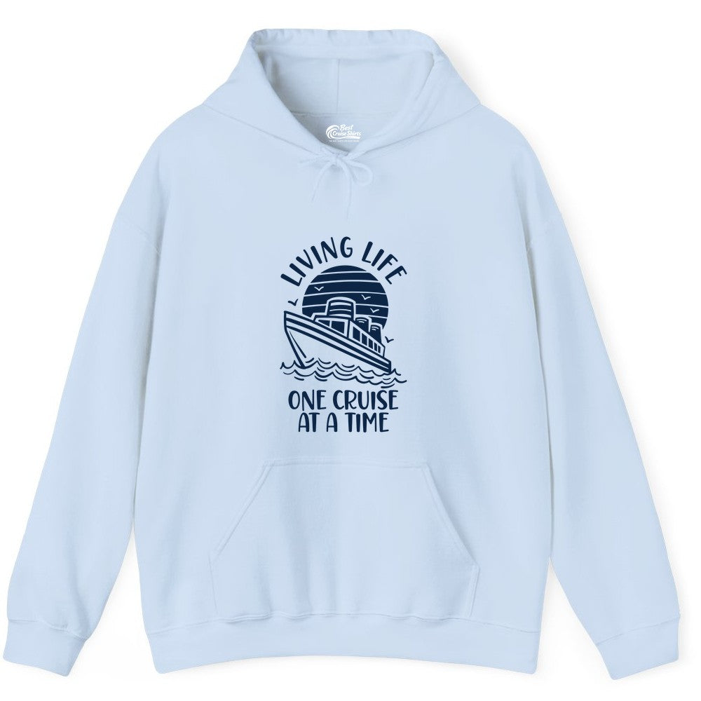 Living Life One Cruise at a Time Shirt - Cruise Life Vacation Apparel (Hoodie) in Light Blue - Living Life One Cruise at a Time Ocean Sunset Waves Graphic Shirt