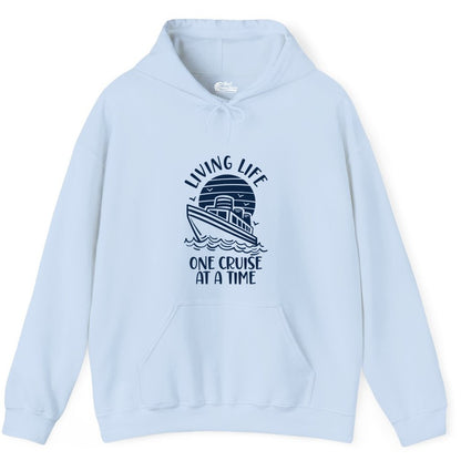 Living Life One Cruise at a Time Shirt - Cruise Life Vacation Apparel (Hoodie) in Light Blue - Living Life One Cruise at a Time Ocean Sunset Waves Graphic Shirt