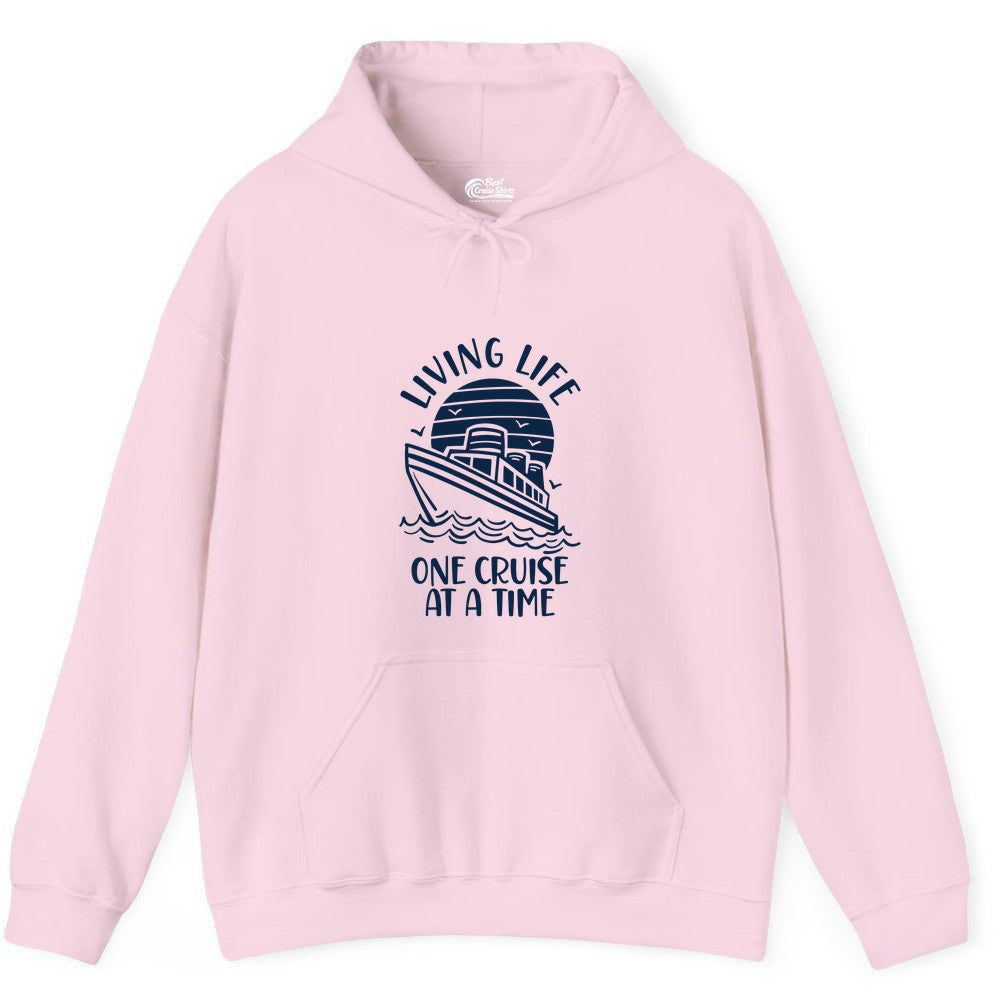 Living Life One Cruise at a Time Shirt - Cruise Life Vacation Apparel (Hoodie) in Light Pink - Living Life One Cruise at a Time Ocean Sunset Waves Graphic Shirt