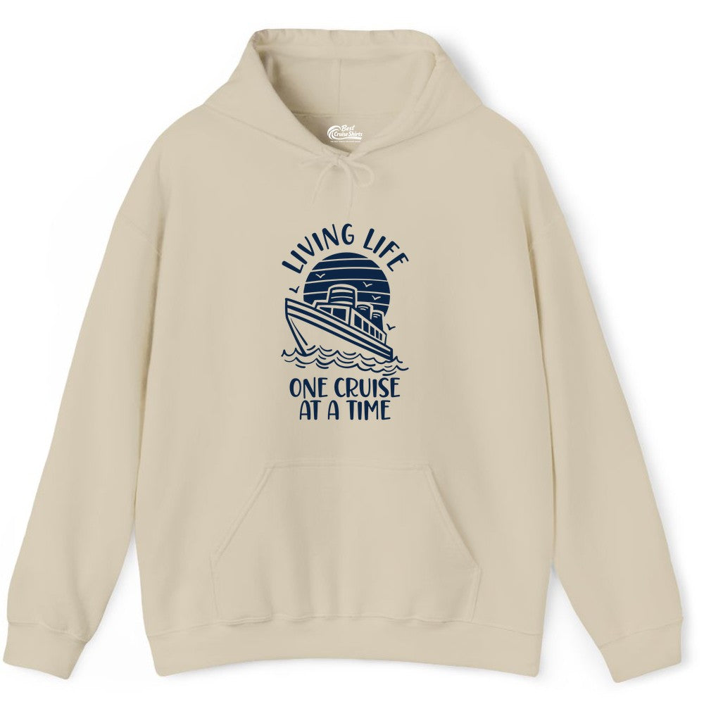 Living Life One Cruise at a Time Shirt - Cruise Life Vacation Apparel (Hoodie) in Sand - Living Life One Cruise at a Time Ocean Sunset Waves Graphic Shirt