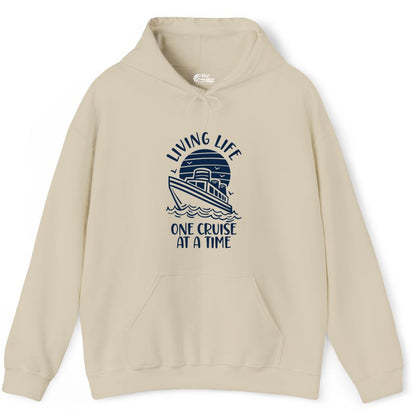 Living Life One Cruise at a Time Shirt - Cruise Life Vacation Apparel (Hoodie) in Sand - Living Life One Cruise at a Time Ocean Sunset Waves Graphic Shirt