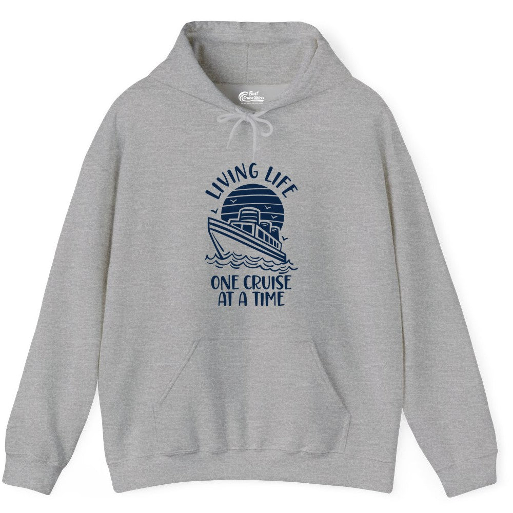 Living Life One Cruise at a Time Shirt - Cruise Life Vacation Apparel (Hoodie) in Sport Grey - Living Life One Cruise at a Time Ocean Sunset Waves Graphic Shirt