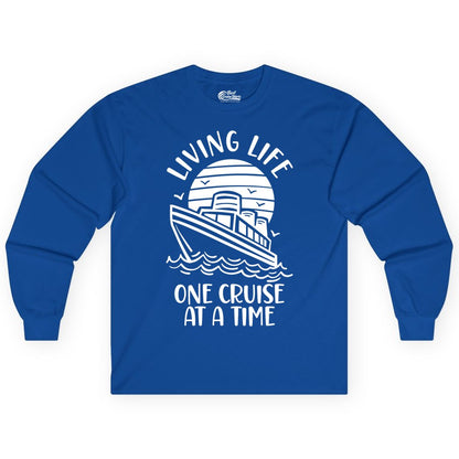 Living Life One Cruise at a Time Shirt - Cruise Life Vacation Apparel (Long Sleeve) in Royal - Living Life One Cruise at a Time Ocean Sunset Waves Graphic Shirt