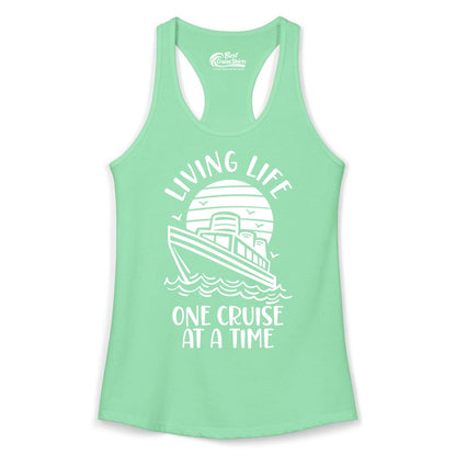 Living Life One Cruise at a Time Shirt - Cruise Life Vacation Apparel (Ladies Tank) in Solid Mint - Living Life One Cruise at a Time Ocean Sunset Waves Graphic Shirt