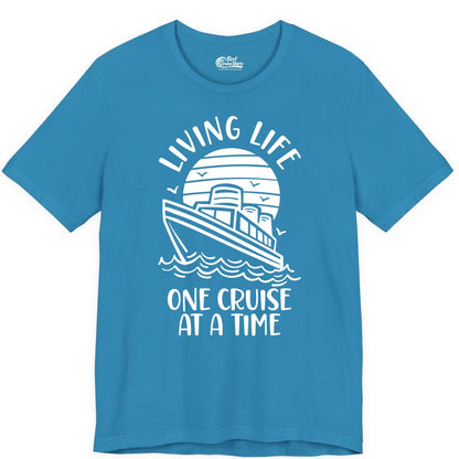 Living Life One Cruise at a Time Shirt - Cruise Life Vacation Apparel (Premium Tee) in Aqua - Living Life One Cruise at a Time Ocean Sunset Waves Graphic Shirt