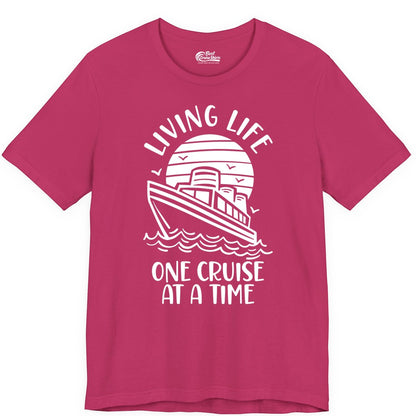 Living Life One Cruise at a Time Shirt - Cruise Life Vacation Apparel (Premium Tee) in Berry - Living Life One Cruise at a Time Ocean Sunset Waves Graphic Shirt