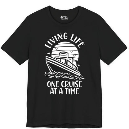 Living Life One Cruise at a Time Shirt - Cruise Life Vacation Apparel (Premium Tee) in Black - Living Life One Cruise at a Time Ocean Sunset Waves Graphic Shirt