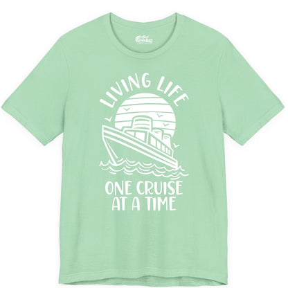 Living Life One Cruise at a Time Shirt - Cruise Life Vacation Apparel (Premium Tee) in Mint - Living Life One Cruise at a Time Ocean Sunset Waves Graphic Shirt