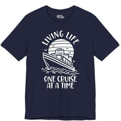Living Life One Cruise at a Time Shirt - Cruise Life Vacation Apparel (Premium Tee) in Navy - Living Life One Cruise at a Time Ocean Sunset Waves Graphic Shirt
