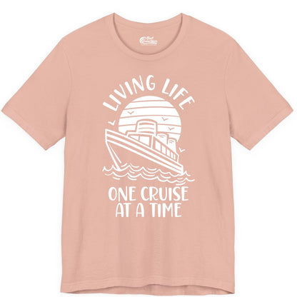 Living Life One Cruise at a Time Shirt - Cruise Life Vacation Apparel (Premium Tee) in Peach - Living Life One Cruise at a Time Ocean Sunset Waves Graphic Shirt