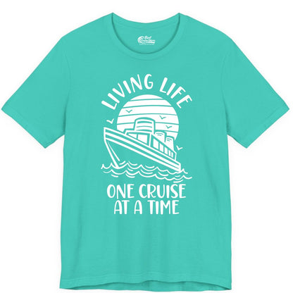 Living Life One Cruise at a Time Shirt - Cruise Life Vacation Apparel (Premium Tee) in Teal - Living Life One Cruise at a Time Ocean Sunset Waves Graphic Shirt