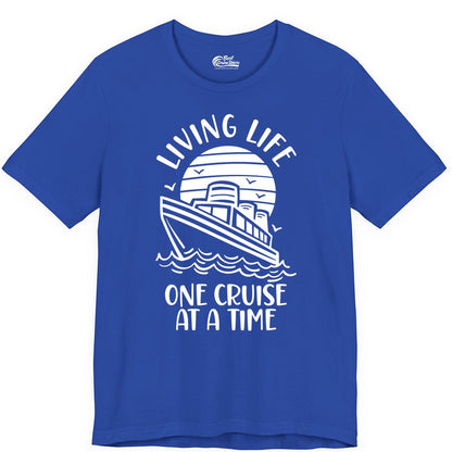 Living Life One Cruise at a Time Shirt - Cruise Life Vacation Apparel (Premium Tee) in True Royal - Living Life One Cruise at a Time Ocean Sunset Waves Graphic Shirt