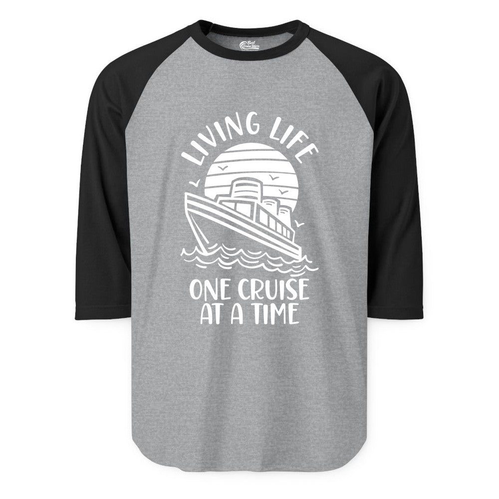Living Life One Cruise at a Time Shirt - Cruise Life Vacation Apparel (Raglan) in Heather GreyBlack - Living Life One Cruise at a Time Ocean Sunset Waves Graphic Shirt