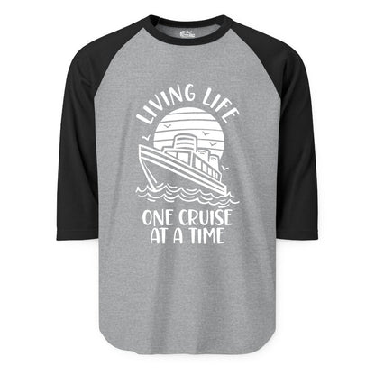 Living Life One Cruise at a Time Shirt - Cruise Life Vacation Apparel (Raglan) in Heather GreyBlack - Living Life One Cruise at a Time Ocean Sunset Waves Graphic Shirt