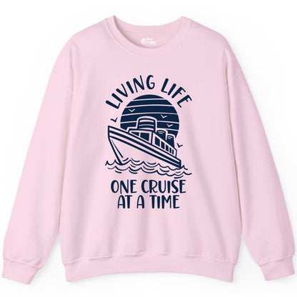 Living Life One Cruise at a Time Shirt - Cruise Life Vacation Apparel (Sweatshirt) in Light Pink - Living Life One Cruise at a Time Ocean Sunset Waves Graphic Shirt