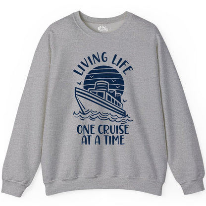 Living Life One Cruise at a Time Shirt - Cruise Life Vacation Apparel (Sweatshirt) in Sport Grey - Living Life One Cruise at a Time Ocean Sunset Waves Graphic Shirt