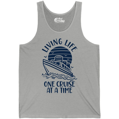 Living Life One Cruise at a Time Shirt - Cruise Life Vacation Apparel (Tank Top) in Athletic Heather - Living Life One Cruise at a Time Ocean Sunset Waves Graphic Shirt