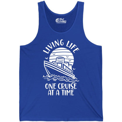 Living Life One Cruise at a Time Shirt - Cruise Life Vacation Apparel (Tank Top) in True Royal - Living Life One Cruise at a Time Ocean Sunset Waves Graphic Shirt