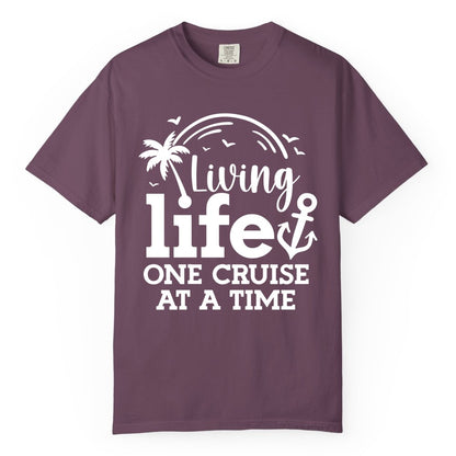 Living Life One Cruise at a Time Shirt - Cruise Lover Gift Apparel (Comfort Color) in Berry - Living Life One Cruise at a Time Palm Tree Anchor Cruise Shirt