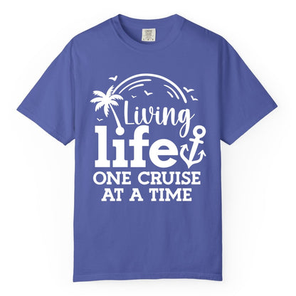 Living Life One Cruise at a Time Shirt - Cruise Lover Gift Apparel (Comfort Color) in Periwinkle - Living Life One Cruise at a Time Palm Tree Anchor Cruise Shirt