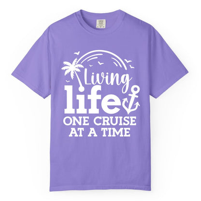 Living Life One Cruise at a Time Shirt - Cruise Lover Gift Apparel (Comfort Color) in Violet - Living Life One Cruise at a Time Palm Tree Anchor Cruise Shirt