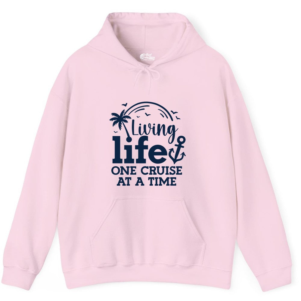 Living Life One Cruise at a Time Shirt - Cruise Lover Gift Apparel (Hoodie) in Light Pink - Living Life One Cruise at a Time Palm Tree Anchor Cruise Shirt