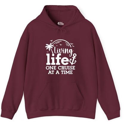 Living Life One Cruise at a Time Shirt - Cruise Lover Gift Apparel (Hoodie) in Maroon - Living Life One Cruise at a Time Palm Tree Anchor Cruise Shirt