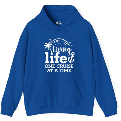 Living Life One Cruise at a Time Shirt - Cruise Lover Gift Apparel (Hoodie) in Royal - Living Life One Cruise at a Time Palm Tree Anchor Cruise Shirt