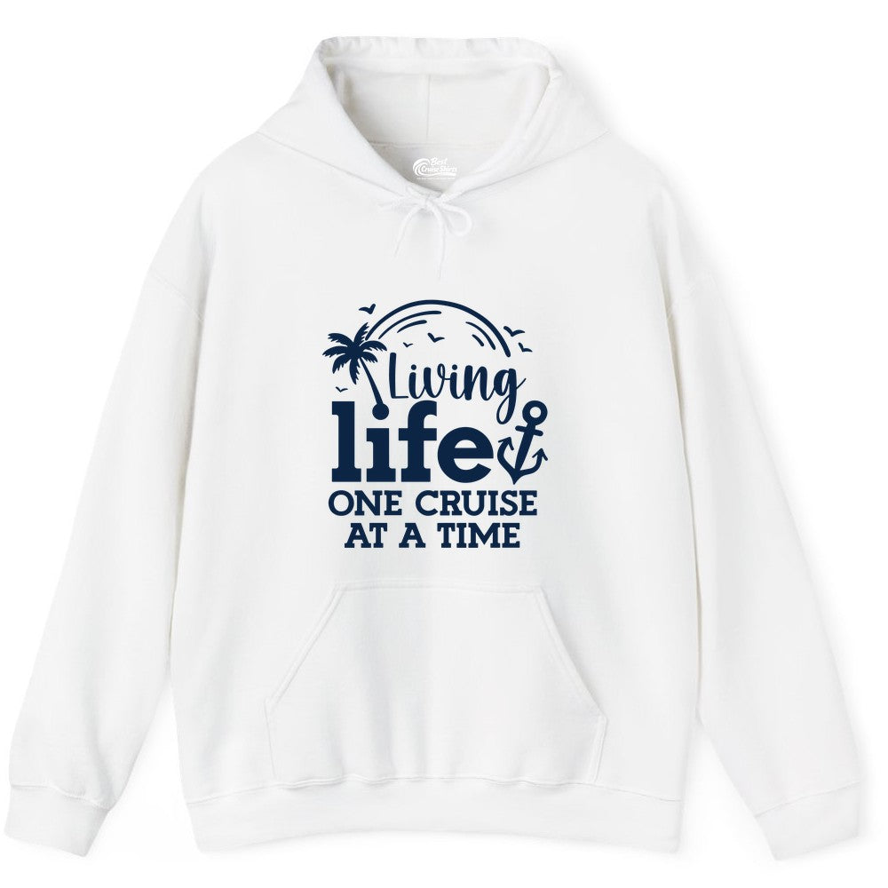 Living Life One Cruise at a Time Shirt - Cruise Lover Gift Apparel (Hoodie) in White - Living Life One Cruise at a Time Palm Tree Anchor Cruise Shirt