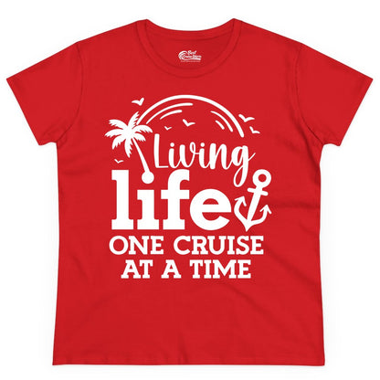 Living Life One Cruise at a Time Shirt - Cruise Lover Gift Apparel (Ladies Tee) in Red - Living Life One Cruise at a Time Palm Tree Anchor Cruise Shirt