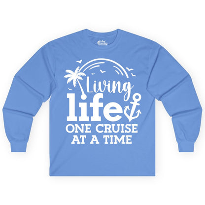Living Life One Cruise at a Time Shirt - Cruise Lover Gift Apparel (Long Sleeve) in Carolina Blue - Living Life One Cruise at a Time Palm Tree Anchor Cruise Shirt