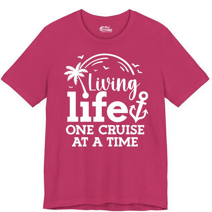 Living Life One Cruise at a Time Shirt - Cruise Lover Gift Apparel (Premium Tee) in Berry - Living Life One Cruise at a Time Palm Tree Anchor Cruise Shirt