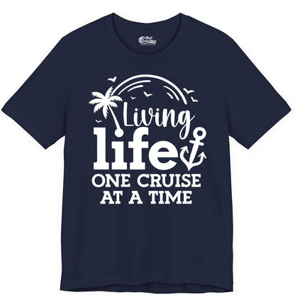 Living Life One Cruise at a Time Shirt - Cruise Lover Gift Apparel (Premium Tee) in Navy - Living Life One Cruise at a Time Palm Tree Anchor Cruise Shirt