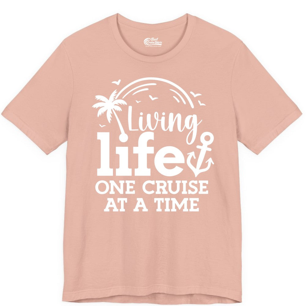 Living Life One Cruise at a Time Shirt - Cruise Lover Gift Apparel (Premium Tee) in Peach - Living Life One Cruise at a Time Palm Tree Anchor Cruise Shirt