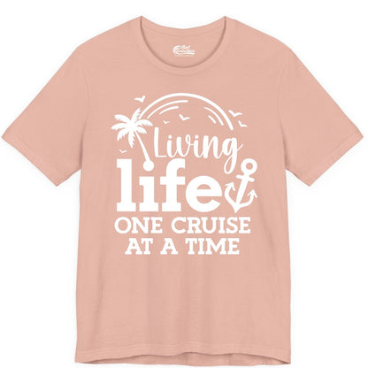 Living Life One Cruise at a Time Shirt - Cruise Lover Gift Apparel (Premium Tee) in Peach - Living Life One Cruise at a Time Palm Tree Anchor Cruise Shirt
