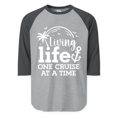 Living Life One Cruise at a Time Shirt - Cruise Lover Gift Apparel (Raglan) in Heather GreyHeather Charcoal - Living Life One Cruise at a Time Palm Tree Anchor Cruise Shirt