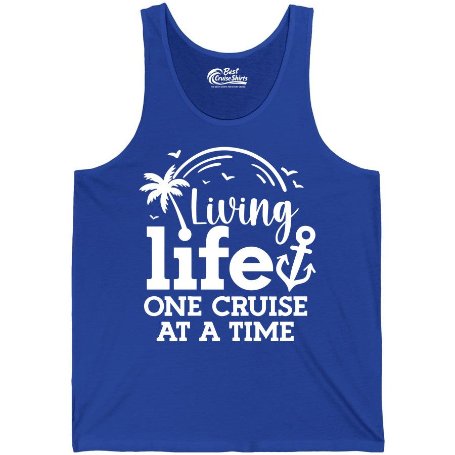 Living Life One Cruise at a Time Shirt - Cruise Lover Gift Apparel (Tank Top) in True Royal - Living Life One Cruise at a Time Palm Tree Anchor Cruise Shirt