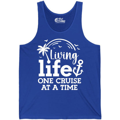 Living Life One Cruise at a Time Shirt - Cruise Lover Gift Apparel (Tank Top) in True Royal - Living Life One Cruise at a Time Palm Tree Anchor Cruise Shirt
