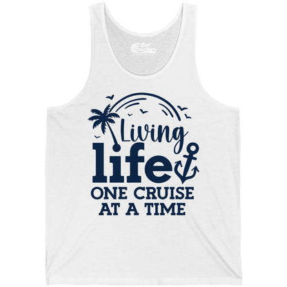 Living Life One Cruise at a Time Shirt - Cruise Lover Gift Apparel (Tank Top) in White - Living Life One Cruise at a Time Palm Tree Anchor Cruise Shirt