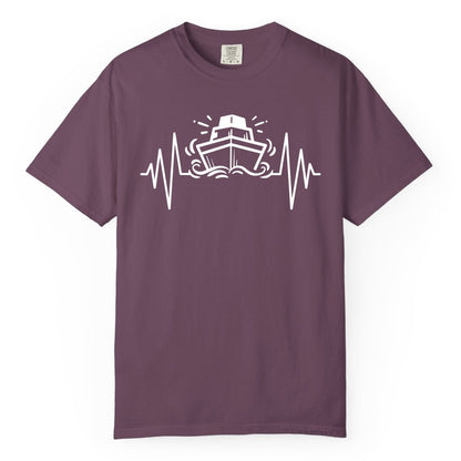 Cruise Heartbeat Shirt - Minimalist Ship Line Art Nautical Gift (Comfort Color) in Berry - Cruise Ship Heartbeat Line Minimalist Nautical Shirt for Enthusiasts