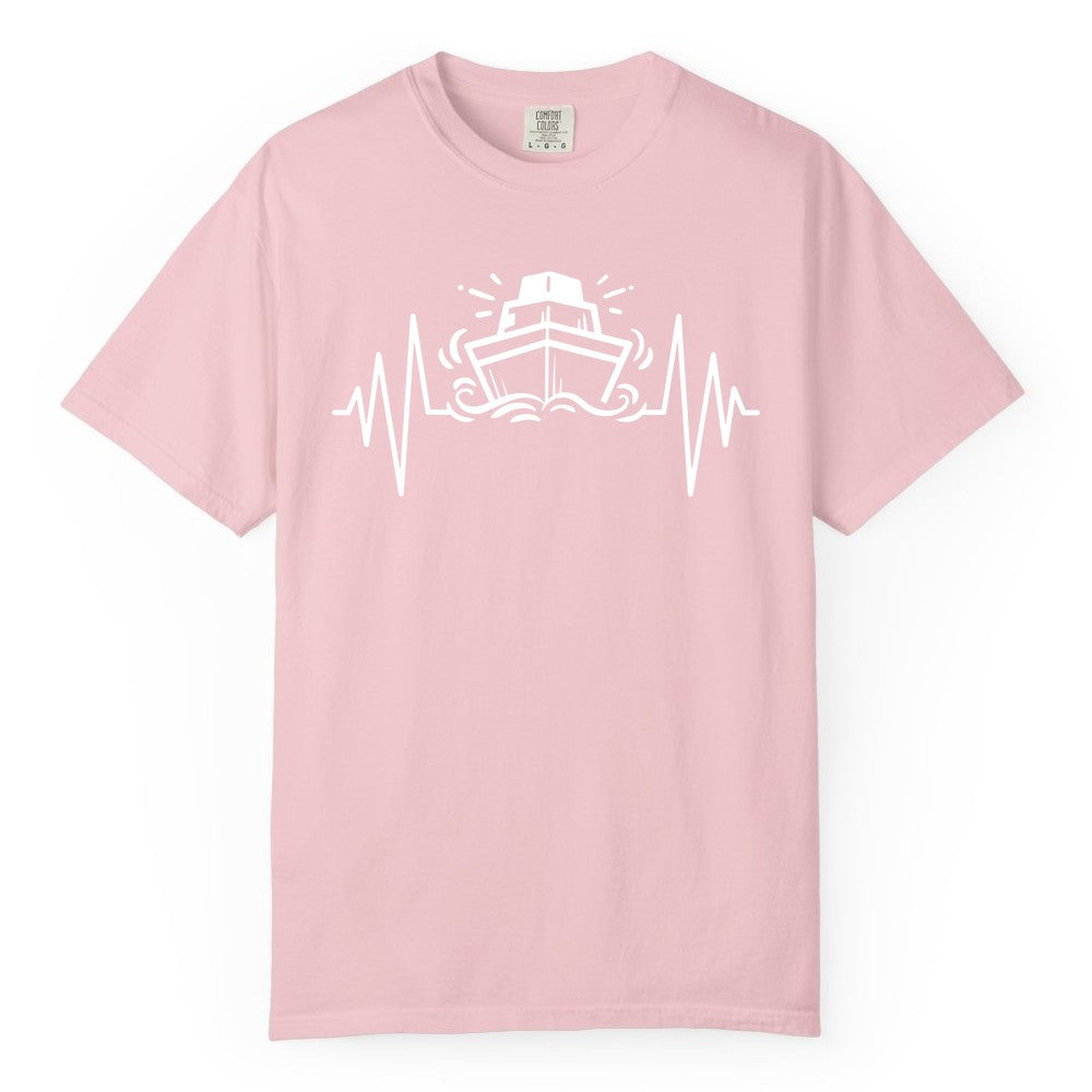 Cruise Heartbeat Shirt - Minimalist Ship Line Art Nautical Gift (Comfort Color) in Blossom - Cruise Ship Heartbeat Line Minimalist Nautical Shirt for Enthusiasts